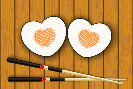 Heart-shaped sushi and chopsticksのイラスト素材