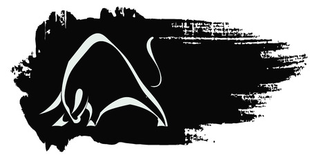 Silhouette strong charging bull on black grungy backgroundのイラスト素材