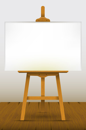 Easel with a blank canvas on a wooden floorのイラスト素材