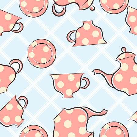 Seamless pattern with cups and teapotのイラスト素材