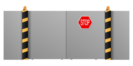 Metal gate with a "stop" on a white background. Vector illustrationのイラスト素材