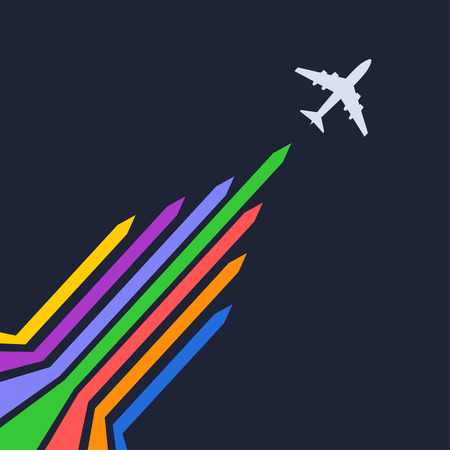 Plane silhouette on a blue background. Vector illustrationのイラスト素材