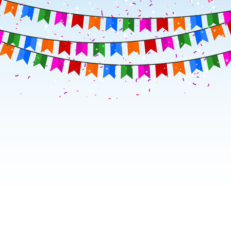 Celebratory background with confetti and flags. Vector illustrationのイラスト素材