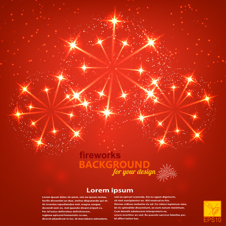 Red holiday background with fireworks round shape. Vector illustration.のイラスト素材