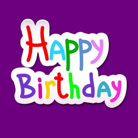 Festive happy birthday text on a purple background. Vector illustration.のイラスト素材