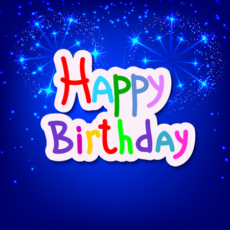 Festive blue background with fireworks. Happy birthday. Vector illustration.のイラスト素材