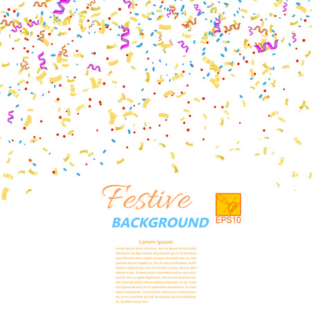Festive confetti and streamers isolated on white background. Vector illustration.のイラスト素材