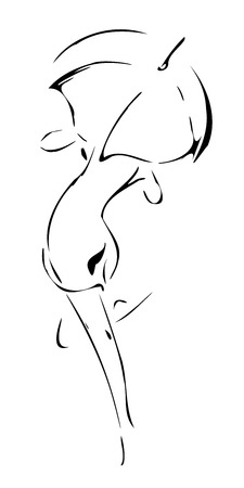 Black silhouette of a barefoot girl with an umbrella illustrationのイラスト素材