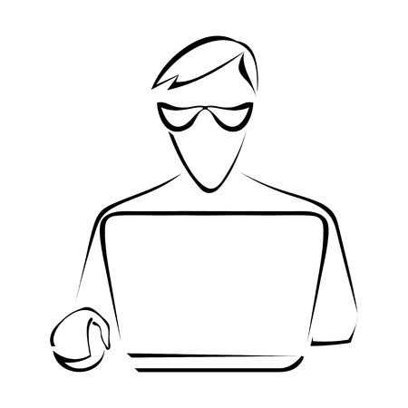 Silhouette of a man sitting at a laptop computer illustrationのイラスト素材