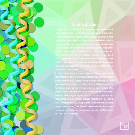 Confetti and streamers on a green background. The Festive postcard. Vector illustration. のイラスト素材