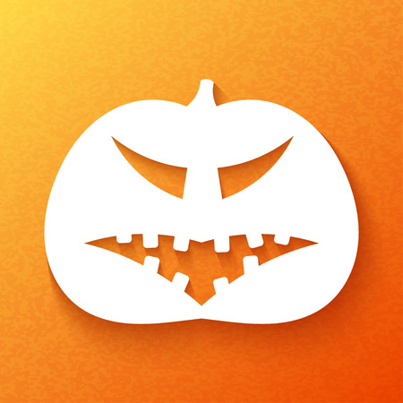 Halloween. Pumpkin with sinister facial expressions on an orange background. Vector illustration.のイラスト素材