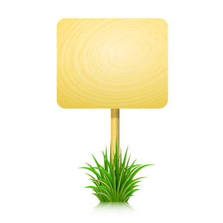 Wooden board for information on insulated white background and green grass. のイラスト素材