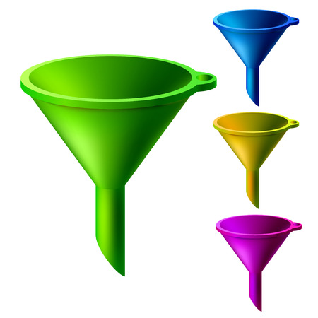 Set of multicolored bright funnels isolated on white background.のイラスト素材
