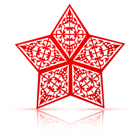 Red star cut from paper isolated on white background. Snowflake.のイラスト素材