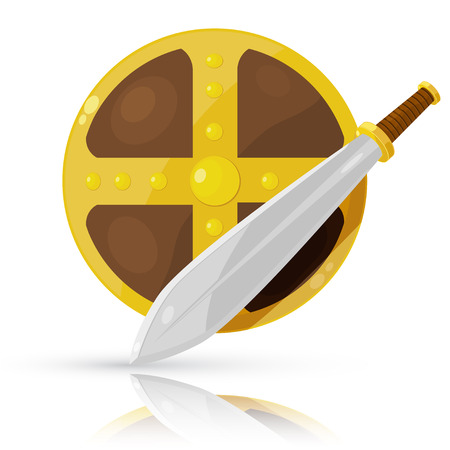 Shield and sword isolated on white background. のイラスト素材
