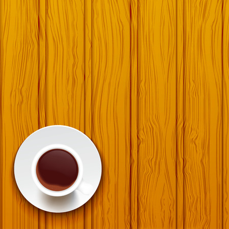 Cup of coffee on a wooden surface. Vector illustrationのイラスト素材