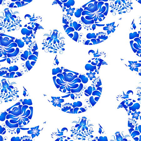 Seamless texture with birds and flowers on a white background. のイラスト素材