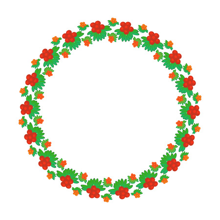 Round floral design element of leaves and berries. Traditional Ukrainian painting. のイラスト素材