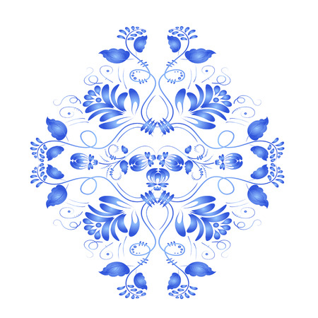 Blue floral element in the Russian national style Gzhel.のイラスト素材