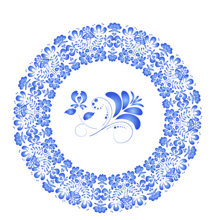 Flower blue frame in Gzhel style isolated on white background.のイラスト素材