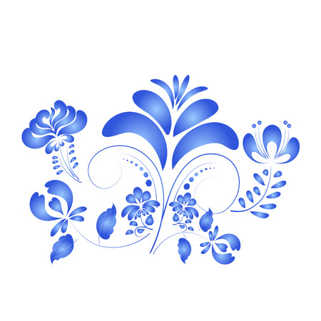 Flower isolated on a white background in Gzhel style. のイラスト素材