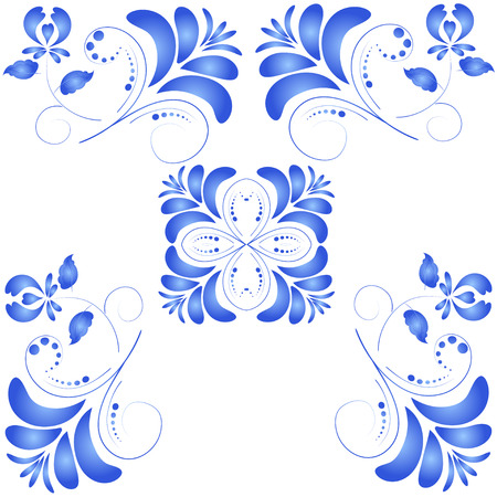 Seamless texture with blue flowers in Gzhel style. のイラスト素材