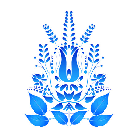 Blue flower isolated on a white background in Gzhel style. のイラスト素材