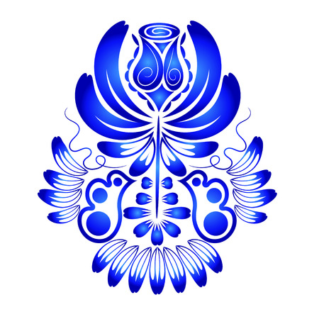 Isolated on white background design element floral ornament style Gzhel. のイラスト素材