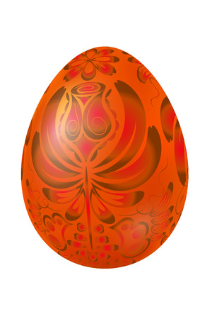 Orange Easter egg with elements of traditional Russian painting. Design element.のイラスト素材