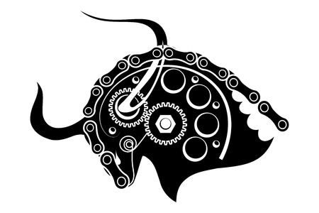 Sketch black of a bull isolated on a white background.のイラスト素材