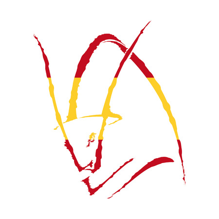 Sketch silhouette colors of the flag of Spain profile of a bull's head isolated on a white background. Trademark farm. Vector illustration.のイラスト素材