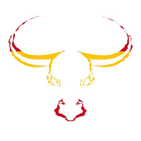 Simple silhouette colors of the flag of Spain full face head of a bull isolated on a white background. Trademark farm. Vector illustration.のイラスト素材