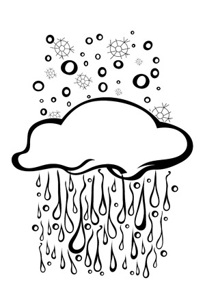 Sketch clouds with isolated rain and snow. Vector illustration.のイラスト素材