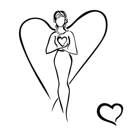 Girl with heart isolated. Guardian Angel. Mom. Vector illustration.のイラスト素材