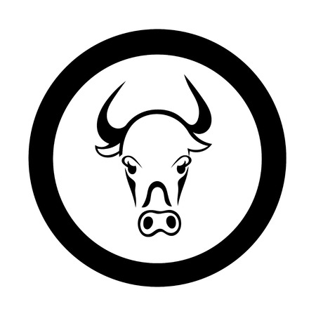 Simple silhouette full face head of a bull isolated on a white background. Trademark farm. Vector illustration.のイラスト素材