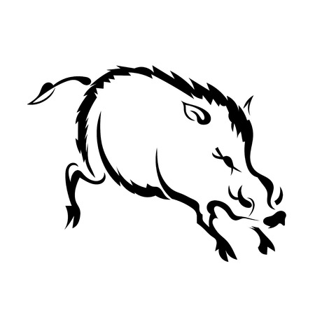 Silhouette wild boar on white background. Isolate. Vector illustrationのイラスト素材