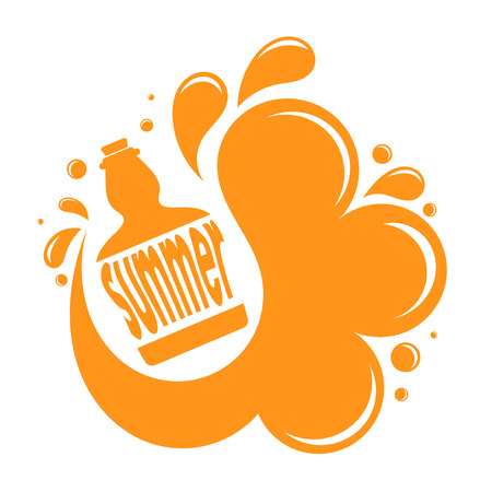 Yellow bottle with flowing liquid. Design element. Summer. Vector illustration.のイラスト素材