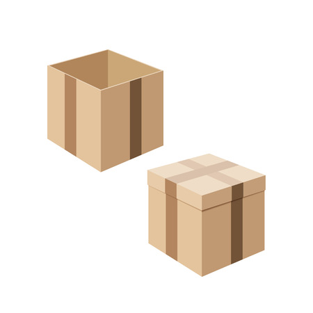 Set of cardboard boxes isolated on white background. Containers for transporting your goods. Packaging and storage of the product. Vector illustration.のイラスト素材
