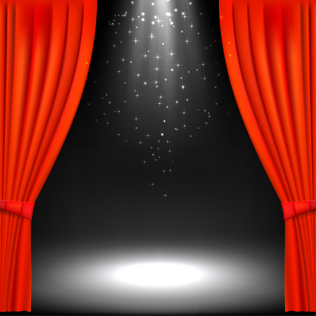 Banner with theater stage and red theater curtain. Banner for your cultural event. Vector illustration.のイラスト素材