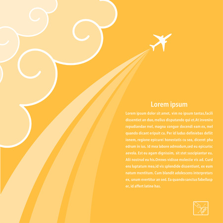 Sunny background with airplane and its tracks. Banner design for your airline. Vector illustration.のイラスト素材