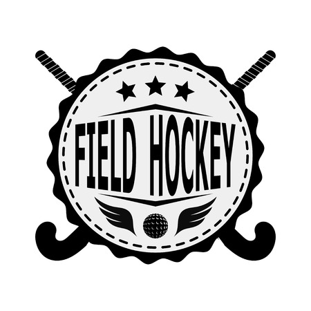 Black badge emblem design for the team field hockey on a white background . Vector illustrationのイラスト素材