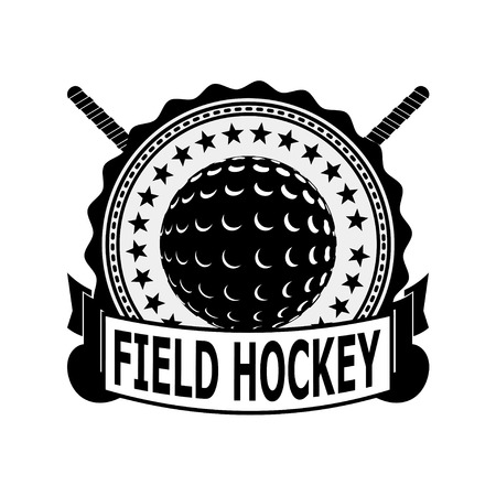 Black badge field hockey on a white background . Vector illustrationのイラスト素材