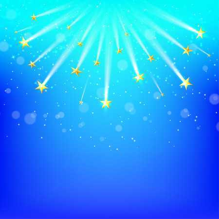 Blue  background with falling gold stars, Starfall. Vector illustrationのイラスト素材
