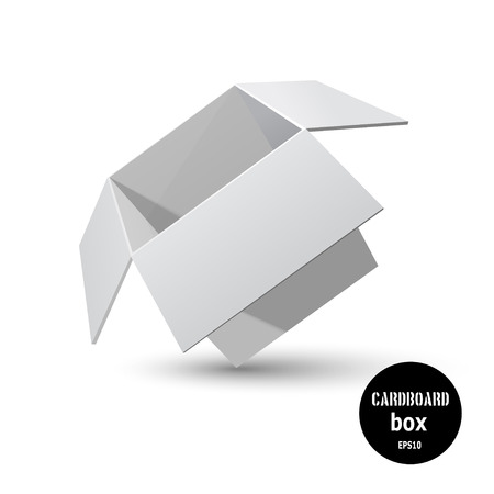 Tilted gray cardboard box with a shadow on a white background. Vector illustrationのイラスト素材