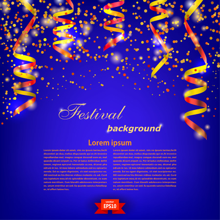 Blue Festive background with bright red serpentine. Festival backdrop. Vector illustrationのイラスト素材