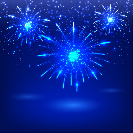Celebratory fireworks on a blue background. Card. Vector illustration.のイラスト素材