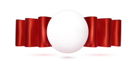 Blank white badge with a red silk ribbon on a white background. のイラスト素材