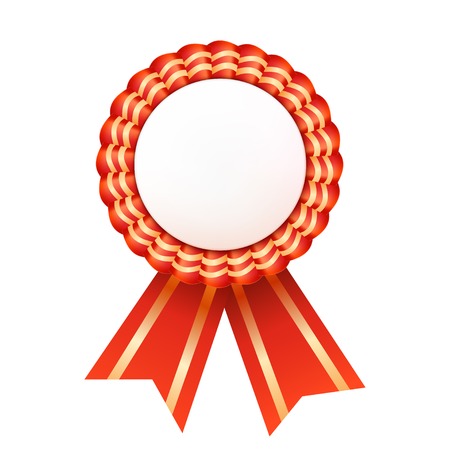 Red satin ribbon medallion isolated on white background. Success privilege. Vector illustration.のイラスト素材