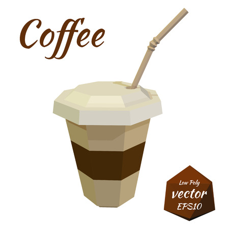 Paper cup for Coffee and Latte with cover and cocktail straw on white background. Isolate. Icon for fast food menu. Vector illustrationのイラスト素材