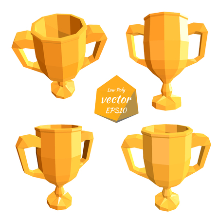 Icons gold cup isolated on a white background. The award for the first place. Low poly style. Vector illustration.のイラスト素材